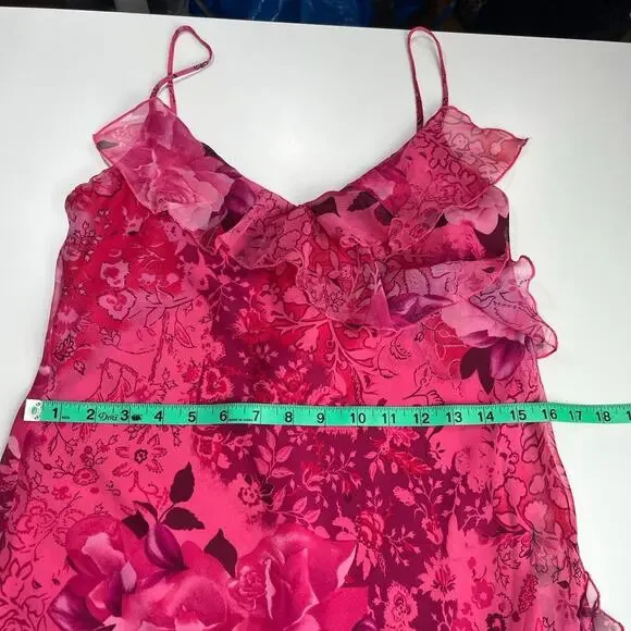 VTG City Triangles Slip Dress 90s Y2K Pink Floral Midi Ruffle Trim Fairy Sz 11 - Picture 12 of 14